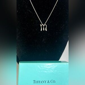 TIFFANY & CO. X ELSA PERETTI Sterling Silver Initial Letter “M” Necklace w/ COA